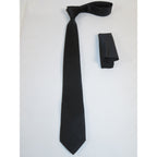 Mens Skinny Tie/Hankie Set Satin Vito Rofolo by J.Valintin VTR-122 Solid Black