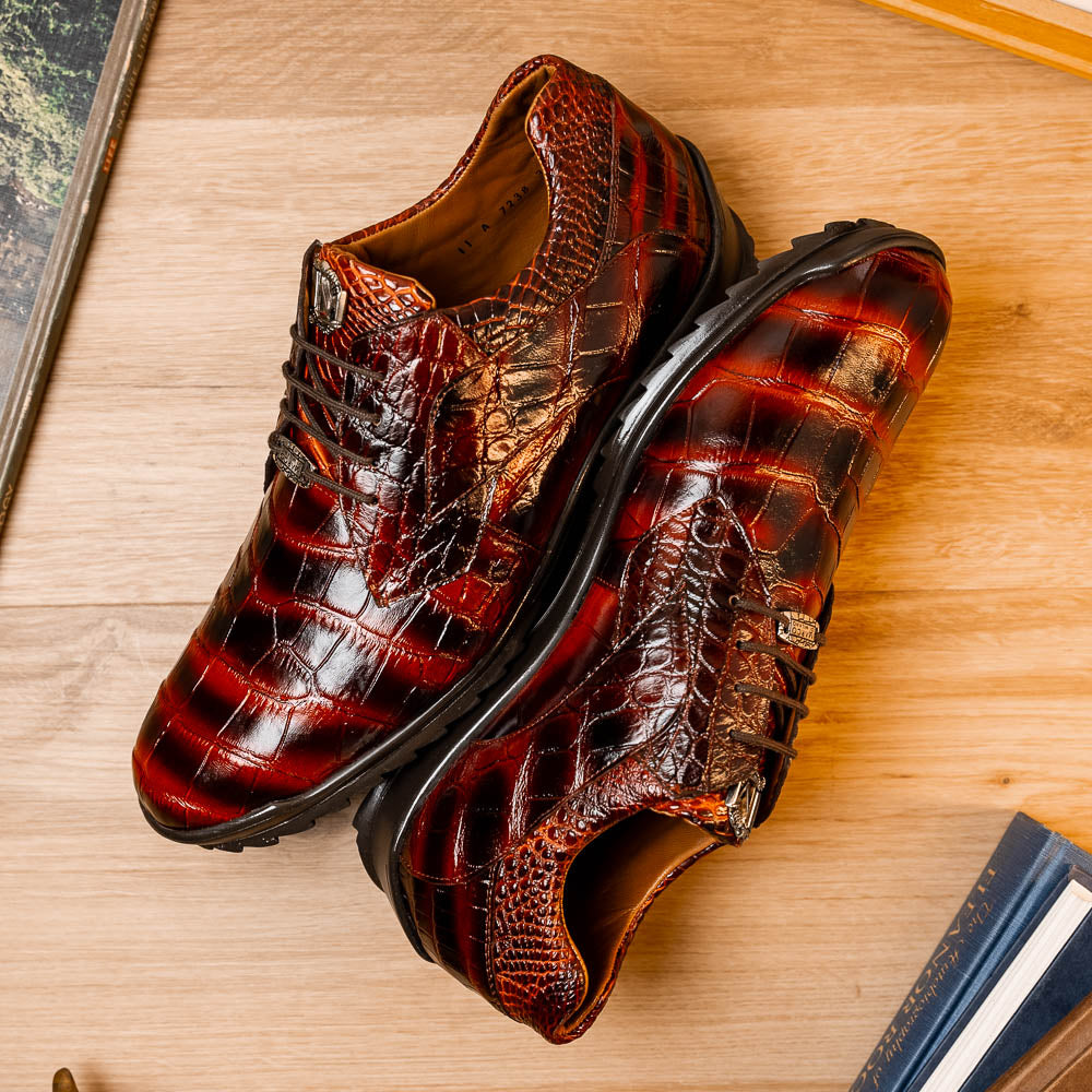 genuine alligator sneaker Shoes Unique rustic finish Vulcan Rustic Cognac