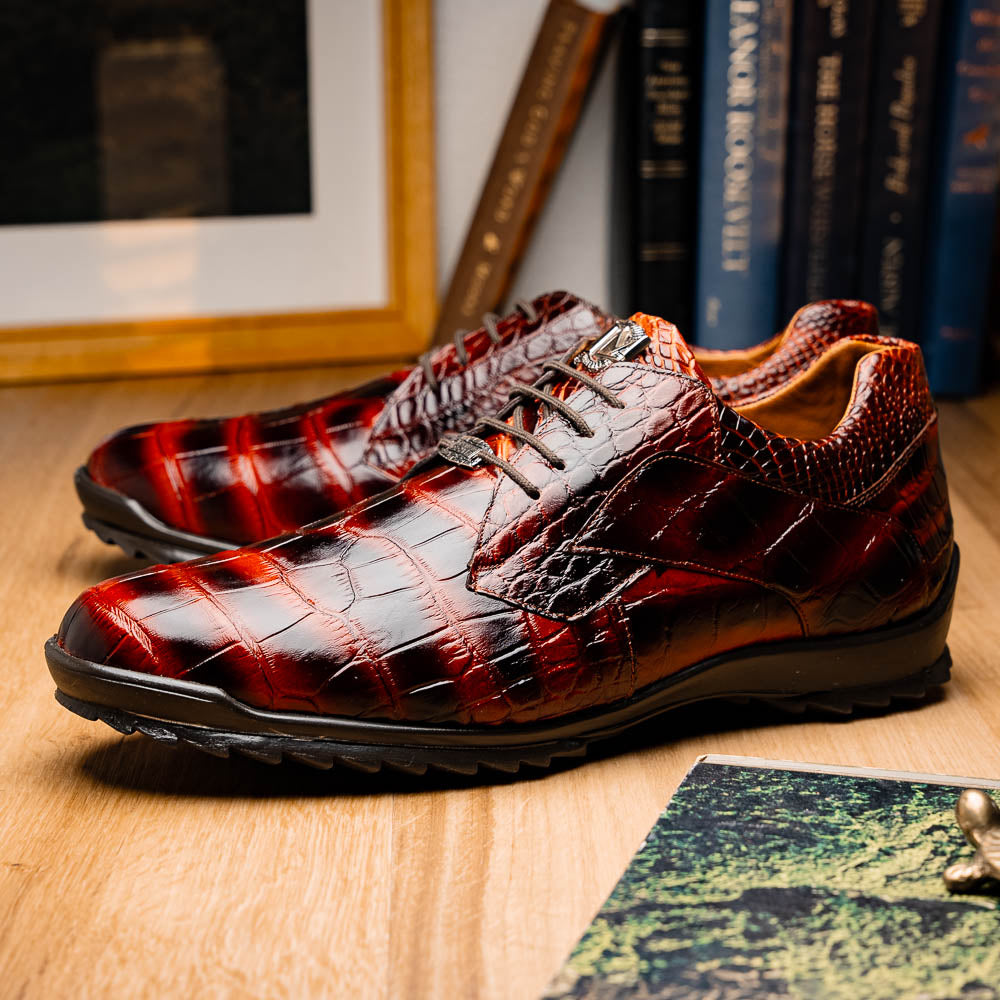 genuine alligator sneaker Shoes Unique rustic finish Vulcan Rustic Cognac