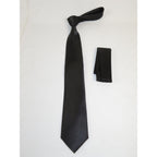 Mens Narrow Tie/Hankie Set Satin Vito Rofolo by J.Valintin VTR-121 Solid Black
