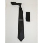 Mens Narrow Tie/Hankie Set Satin Vito Rofolo by J.Valintin VTR-121 Solid Black