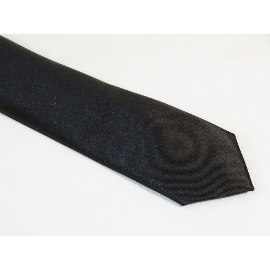 Mens Narrow Tie/Hankie Set Satin Vito Rofolo by J.Valintin VTR-121 Solid Black