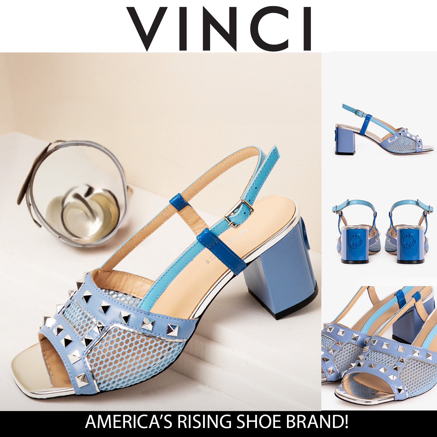 Vinci The Linea Blue Leather Women Slingback Sandal