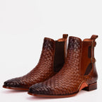 The Rolls Boot Woven Tan Leather Double Monk Strap Handmade Men Shoe