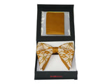 Mens Formal Bow Tie Hankie Insomnia Shiny Butterfly Shape MZN139 Gold Lace New