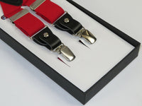 ELEGANT Suspenders Clip on and Button Option for Slacks or Suit Pants Red