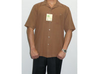 Mens 100% Silk Short Sleeves Shirt By Beyond Paradise 3005 Brown Casual