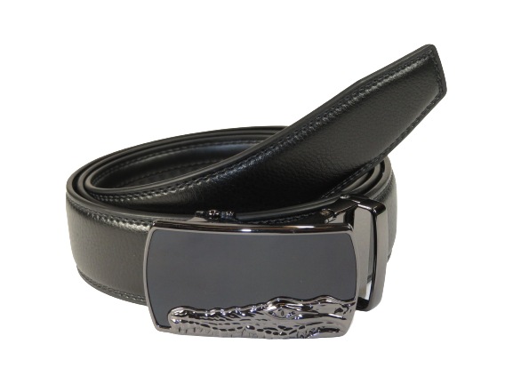 Mens VALENTINI Leather Belt Automatic Adjustable Removable Buckle RT023 Black