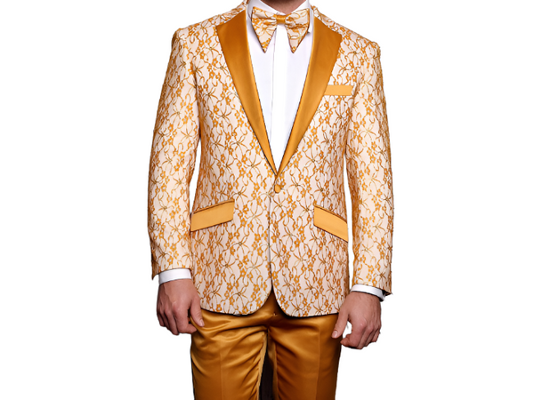 Men Insomnia Manzini Blazer Stage Performer Singer Prom MZN139 Gold Lace Model