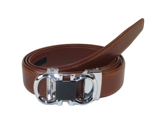 Mens VALENTINI Leather Belt Automatic Adjustable Removable Buckle V506S Cognac