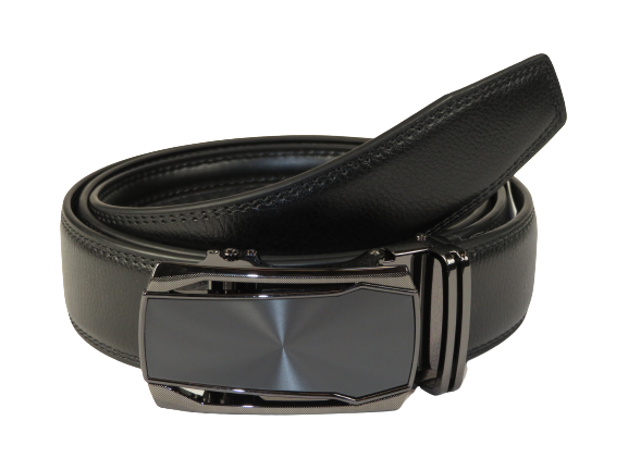 Mens VALENTINI Leather Belt Automatic Adjustable Removable Buckle RT030 Black