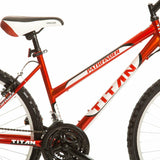 Titan Pathfinder 26 Inch 18-Speed Womens Mountain Bike Suspension Red White New.