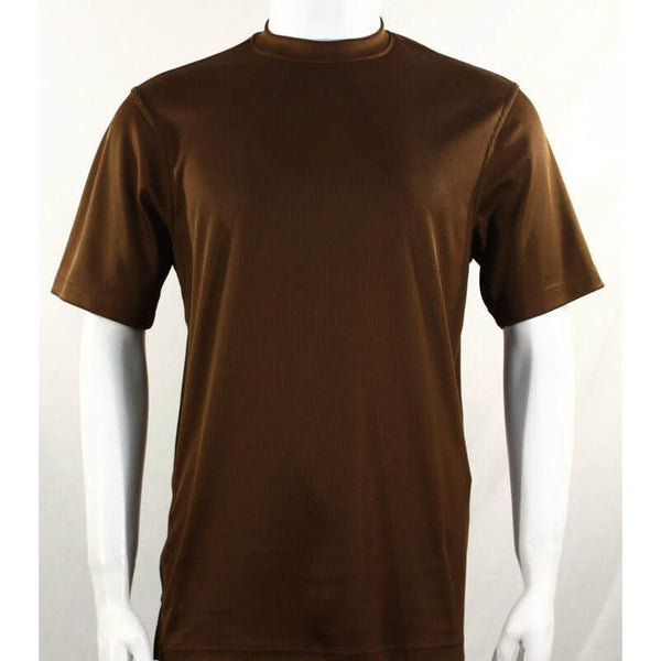 Men Dressy T-Shirt  Log-In Uomo Soft Crew Neck Silky Short Sleeves 218 Cognac